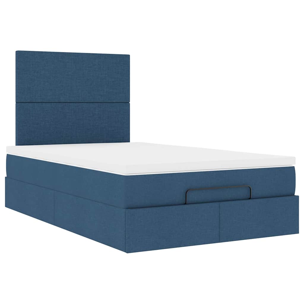 Cadre de lit ottoman avec matelas bleu 120x200 cm tissu - XIOS