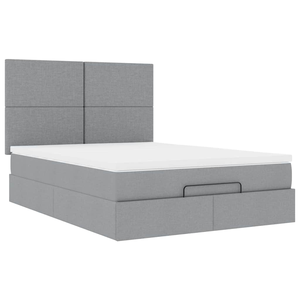 Cadre de lit ottoman et matelas gris clair 140x190 cm tissu - XIOS