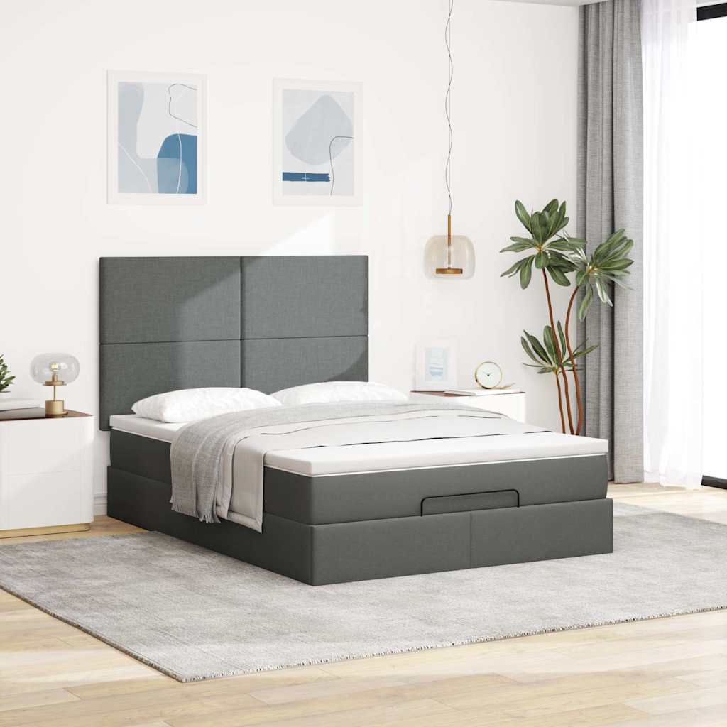 Cadre de lit ottoman avec matelas gris foncé 140x190 cm tissu - XIOS