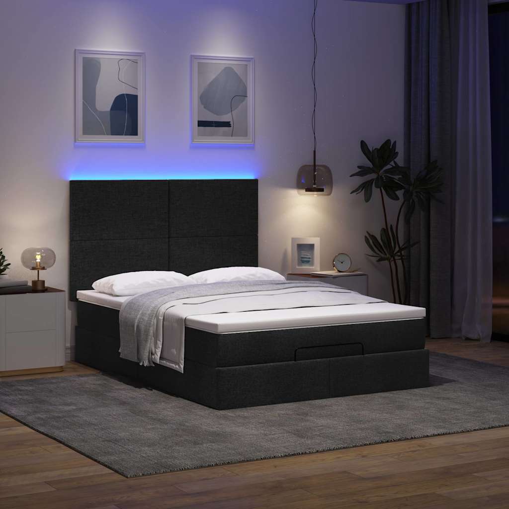 Cadre de lit ottoman avec matelas noir 140x190 cm tissu - XIOS
