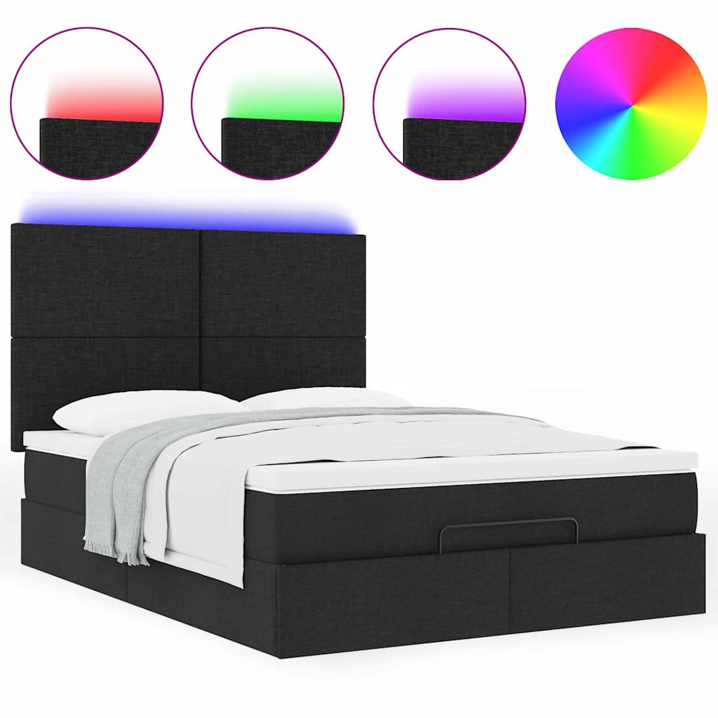 Cadre de lit ottoman avec matelas noir 140x190 cm tissu - XIOS