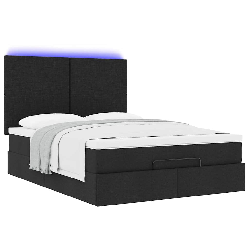 Cadre de lit ottoman avec matelas noir 140x190 cm tissu - XIOS