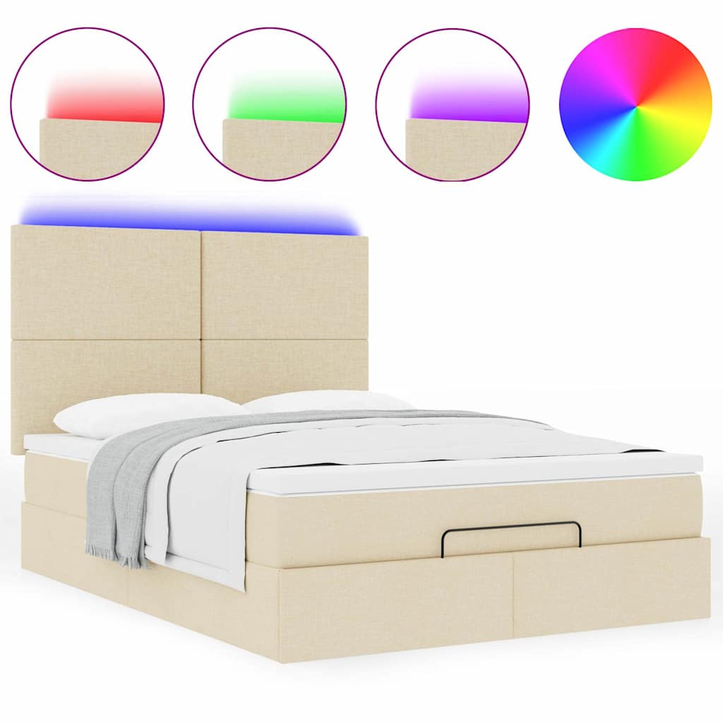 Cadre de lit ottoman avec matelas crème 140x190 cm tissu - XIOS