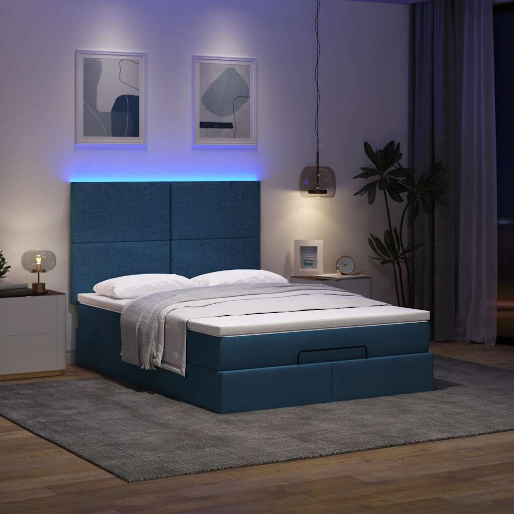 Cadre de lit ottoman avec matelas bleu 140x190 cm tissu - XIOS