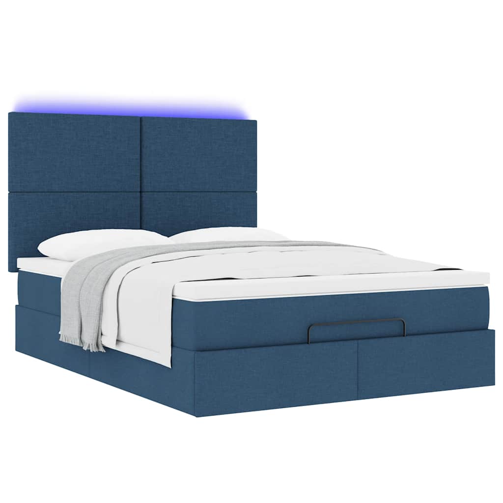 Cadre de lit ottoman avec matelas bleu 140x190 cm tissu - XIOS