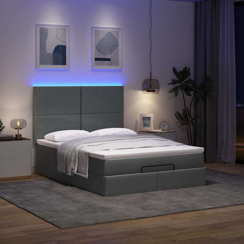 Cadre de lit ottoman avec matelas gris foncé 140x200 cm tissu - XIOS