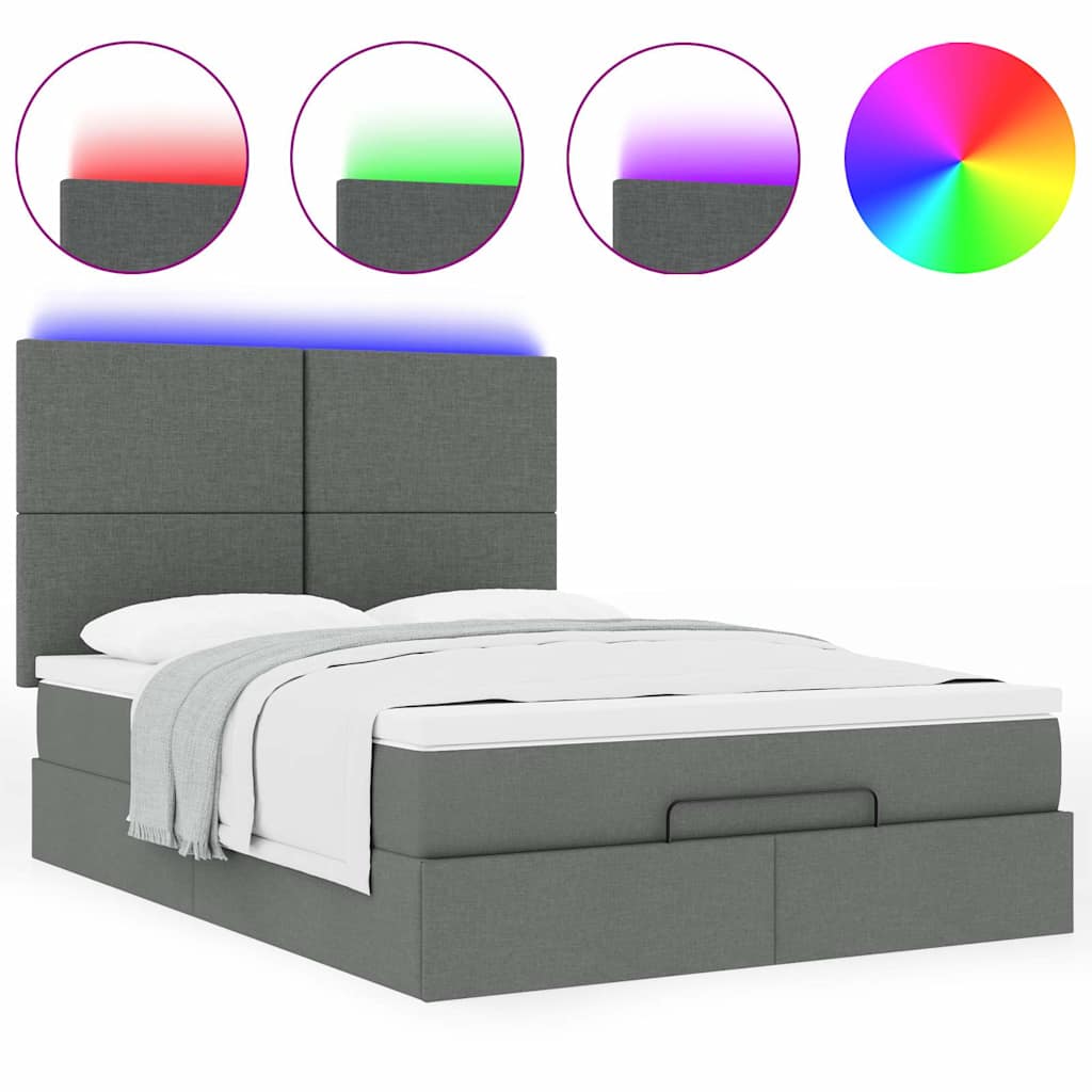 Cadre de lit ottoman avec matelas gris foncé 140x200 cm tissu - XIOS