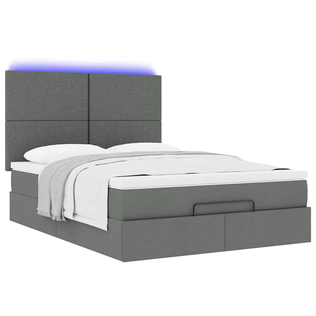 Cadre de lit ottoman avec matelas gris foncé 140x200 cm tissu - XIOS