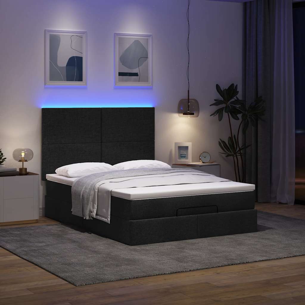 Cadre de lit ottoman avec matelas noir 140x200 cm tissu - XIOS