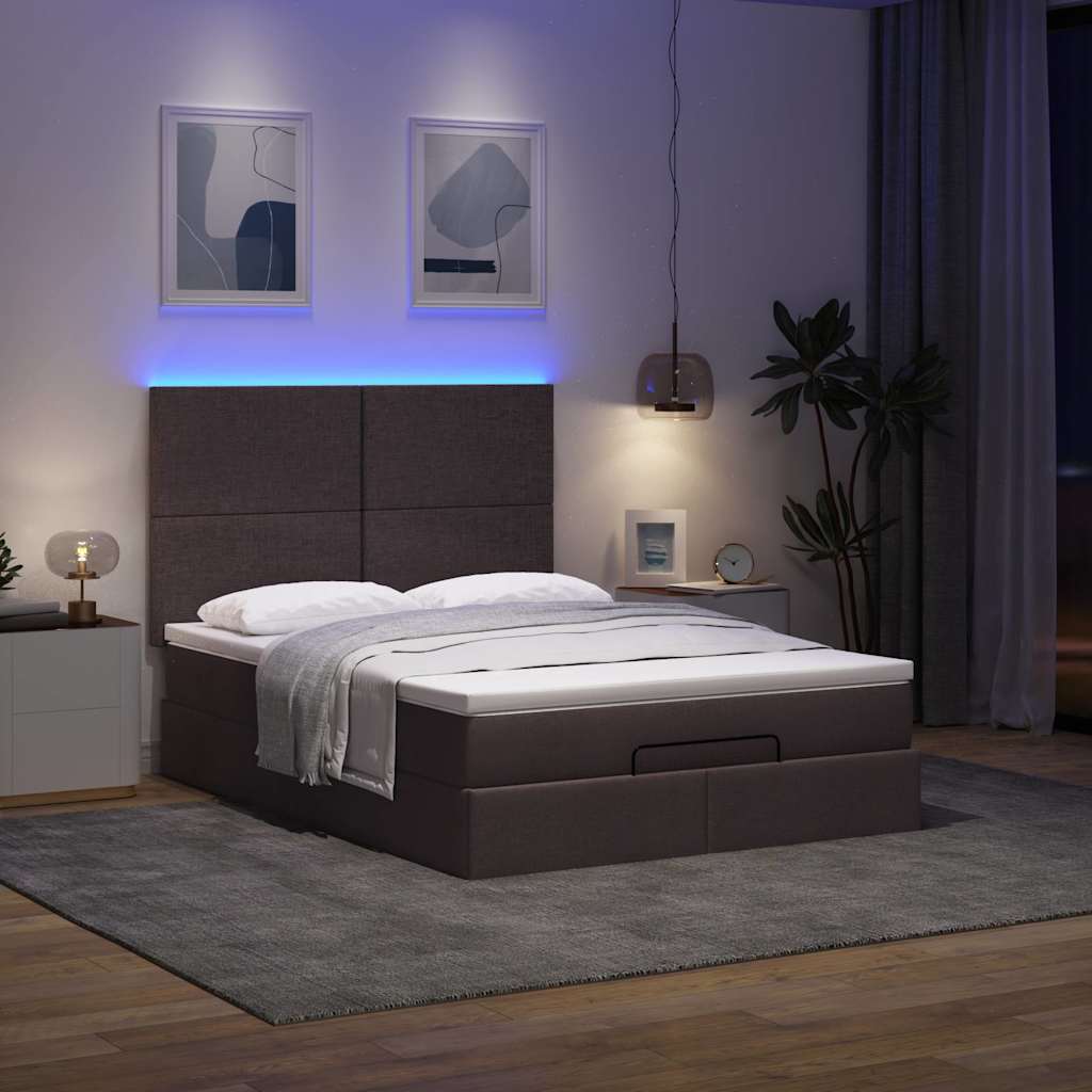 Cadre de lit ottoman avec matelas marron foncé 140x200 cm tissu - XIOS