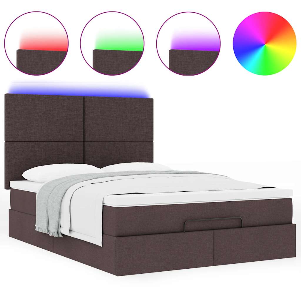 Cadre de lit ottoman avec matelas marron foncé 140x200 cm tissu - XIOS