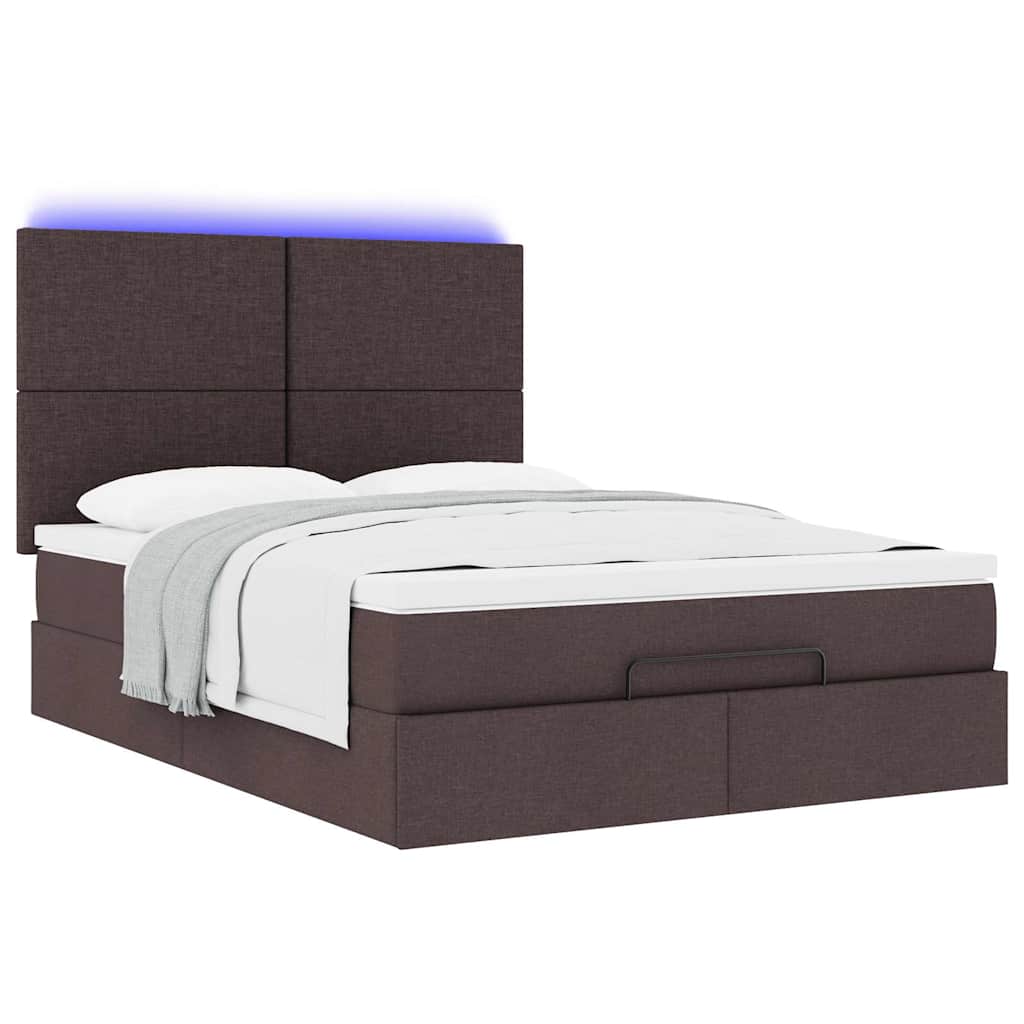 Cadre de lit ottoman avec matelas marron foncé 140x200 cm tissu - XIOS