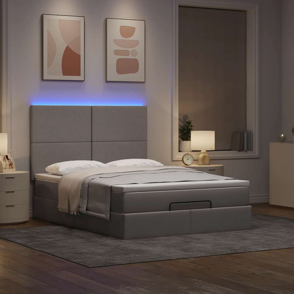 Cadre de lit ottoman avec matelas taupe 140x200 cm tissu - XIOS