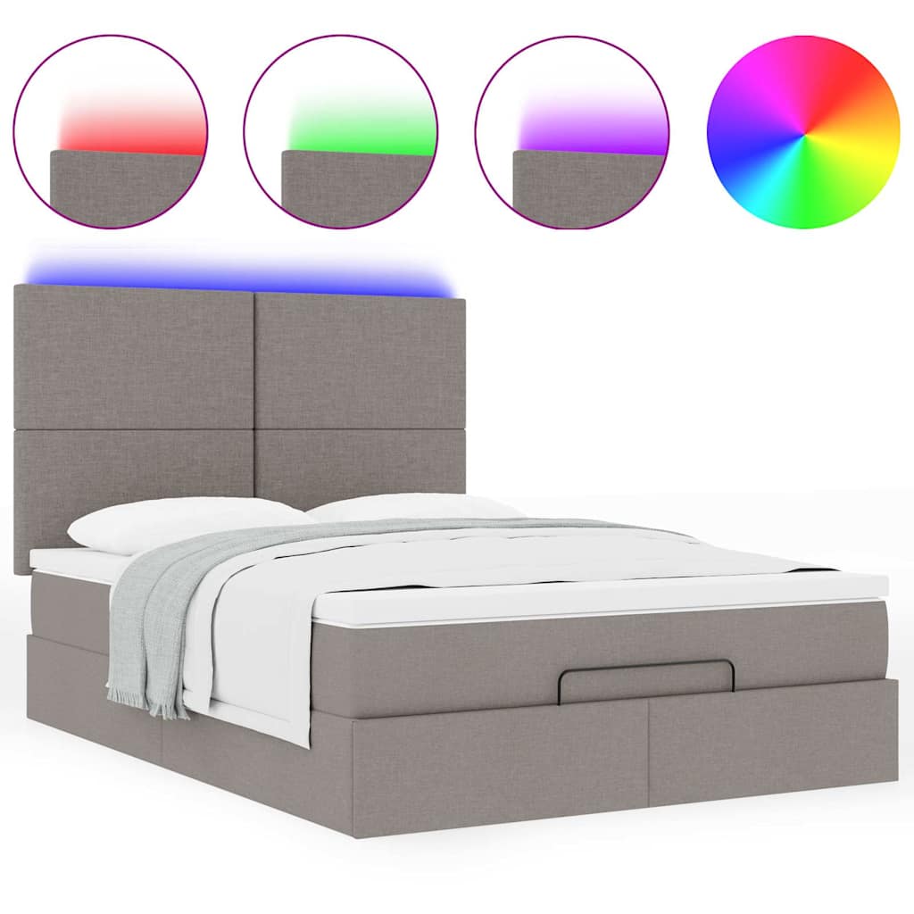 Cadre de lit ottoman avec matelas taupe 140x200 cm tissu - XIOS