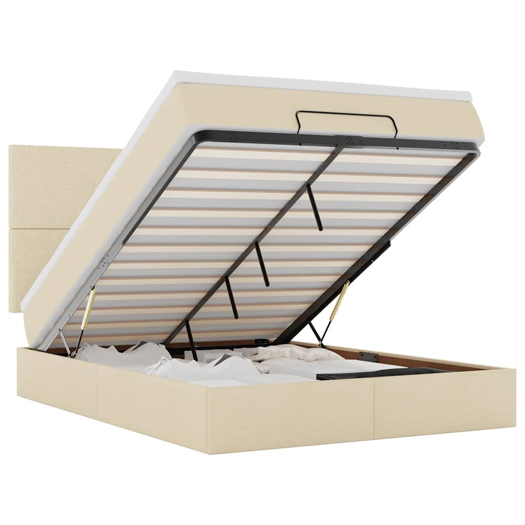Cadre de lit ottoman avec matelas crème 140x200 cm tissu - XIOS