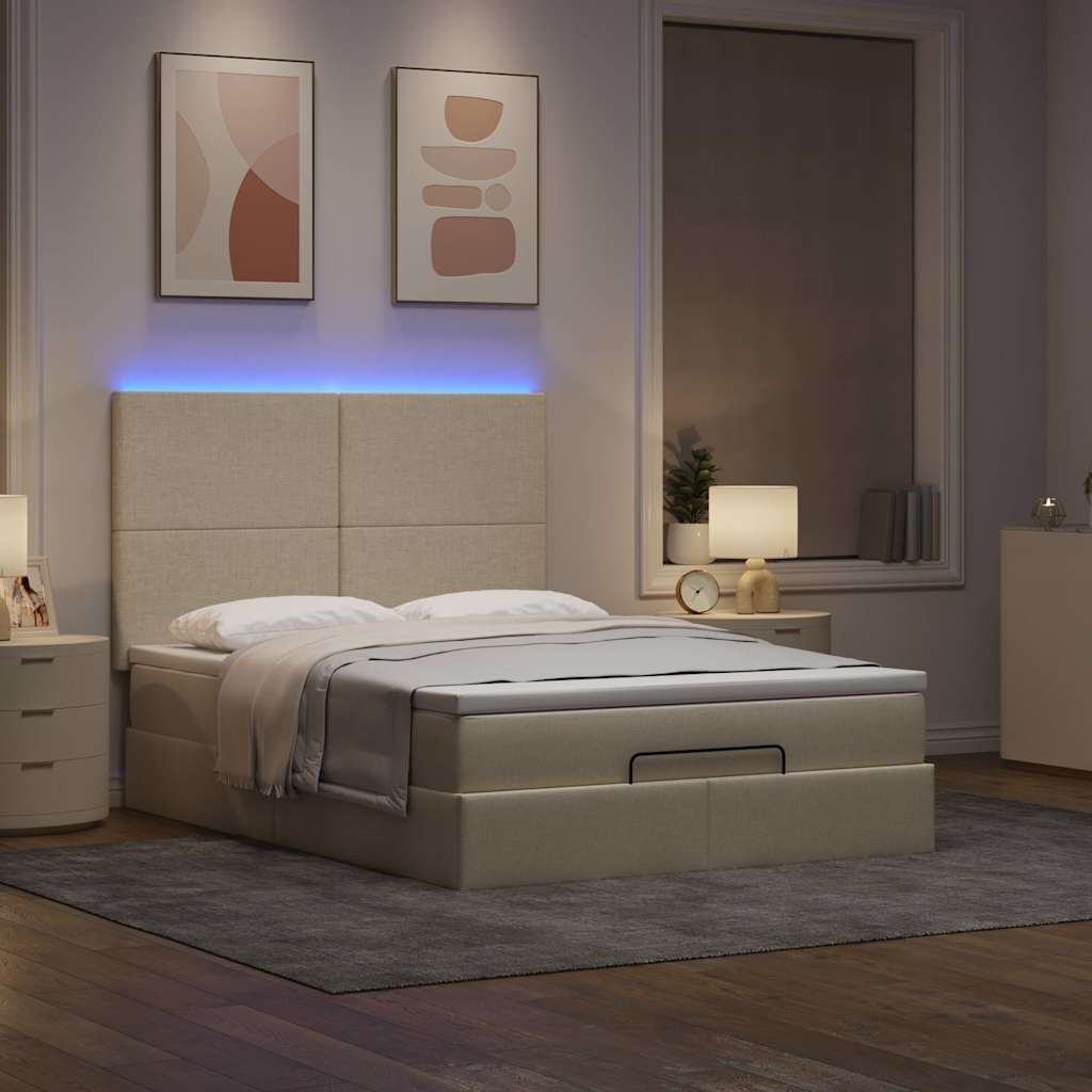 Cadre de lit ottoman avec matelas crème 140x200 cm tissu - XIOS