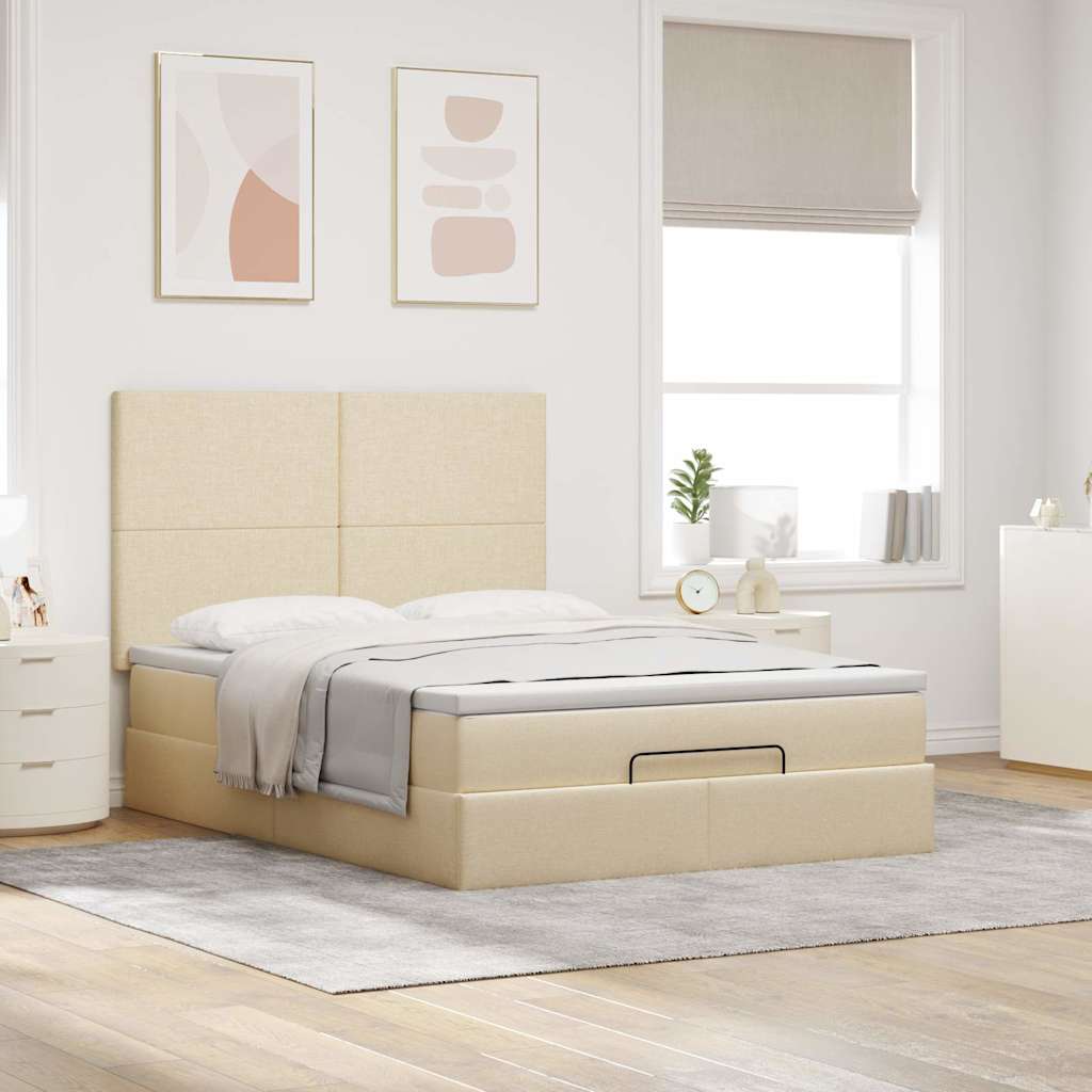 Cadre de lit ottoman avec matelas crème 140x200 cm tissu - XIOS
