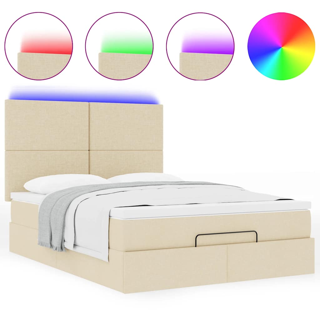 Cadre de lit ottoman avec matelas crème 140x200 cm tissu - XIOS