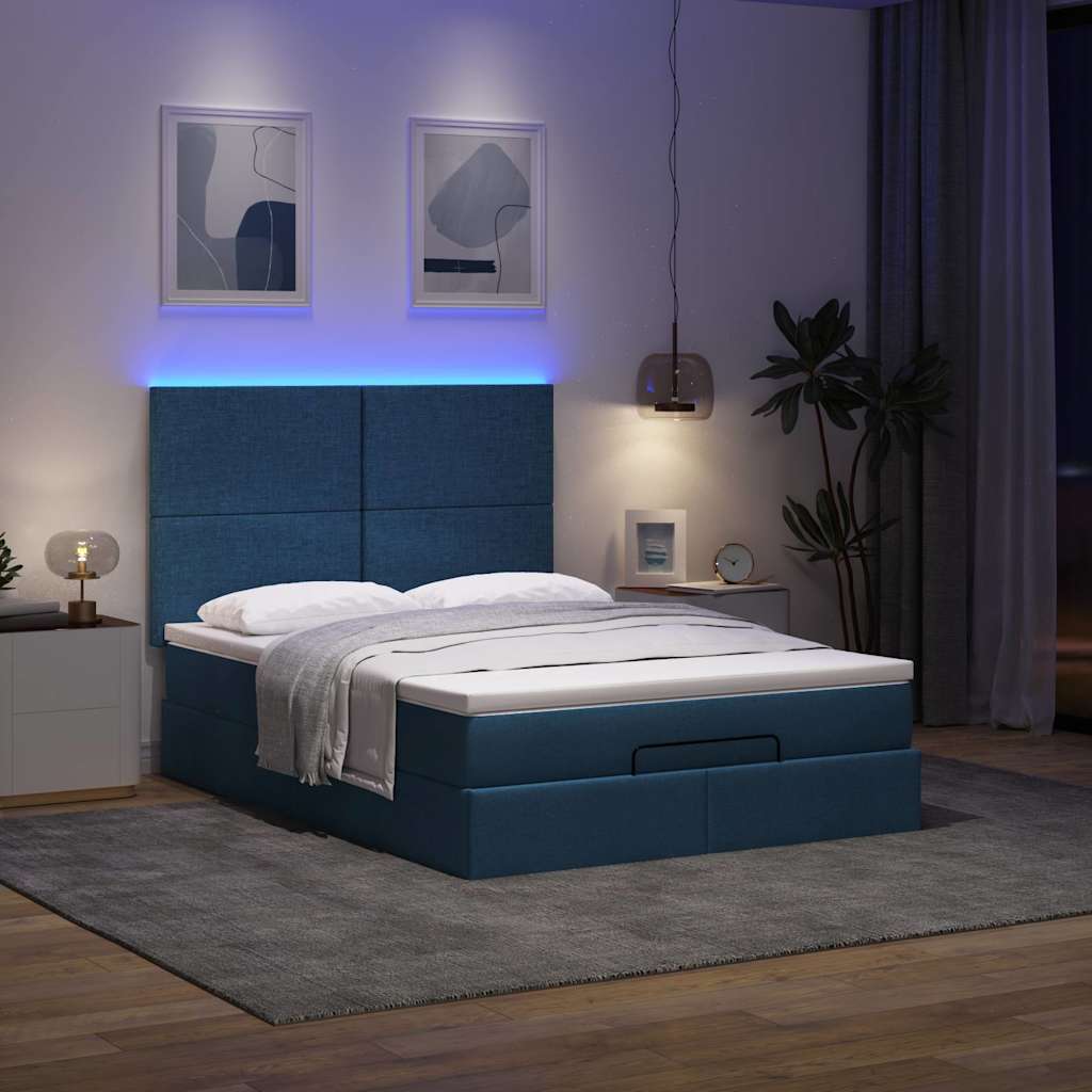 Cadre de lit ottoman avec matelas bleu 140x200 cm tissu - XIOS