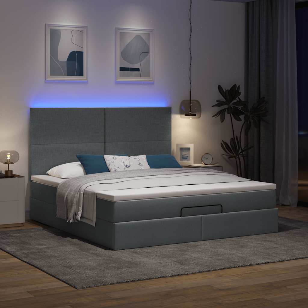 Cadre de lit ottoman avec matelas gris foncé 160x200cm tissu - XIOS