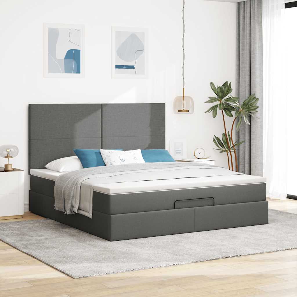 Cadre de lit ottoman avec matelas gris foncé 160x200cm tissu - XIOS