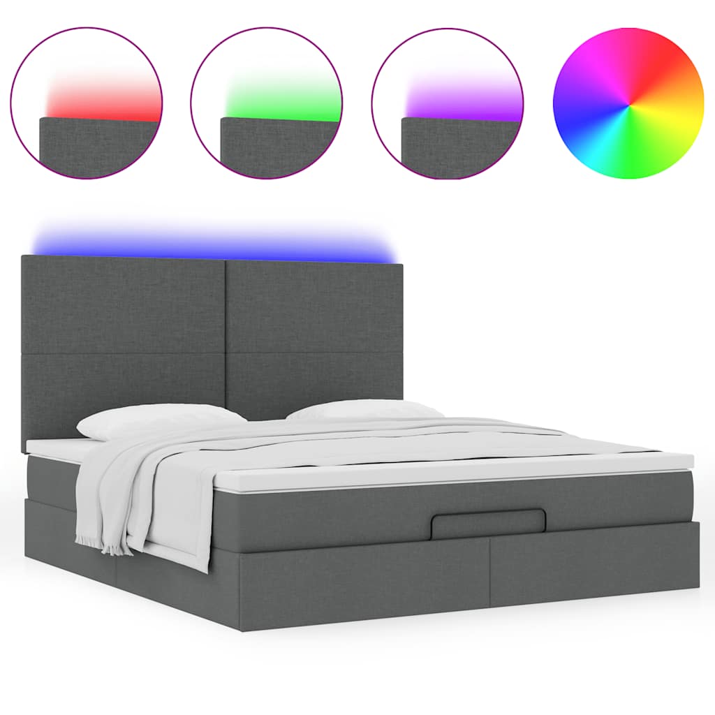Cadre de lit ottoman avec matelas gris foncé 160x200cm tissu - XIOS