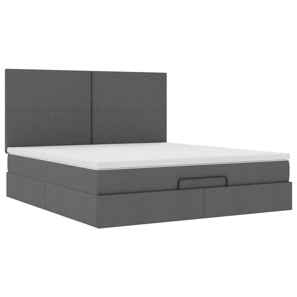 Cadre de lit ottoman avec matelas gris foncé 160x200cm tissu - XIOS