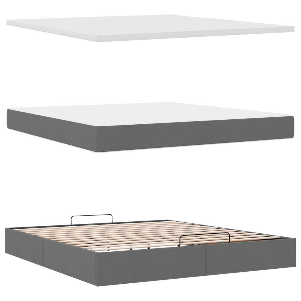 Cadre de lit ottoman avec matelas gris foncé 160x200cm tissu - XIOS