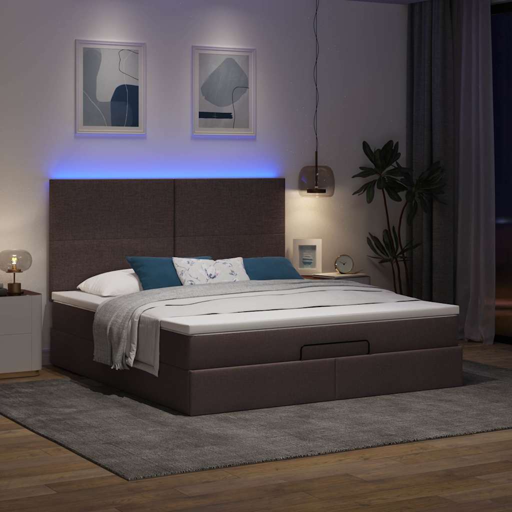 Cadre de lit ottoman avec matelas marron foncé 160x200 cm tissu - XIOS