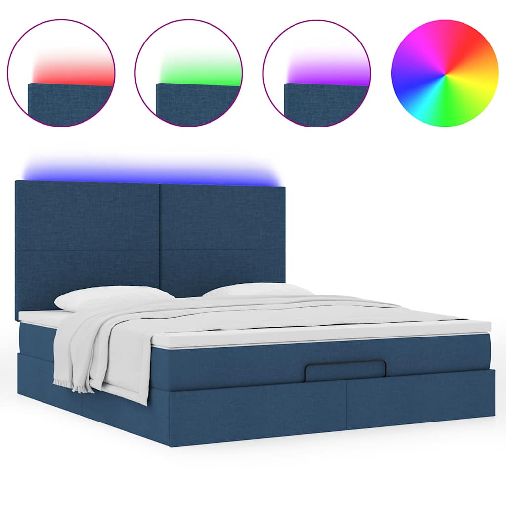 Cadre de lit ottoman avec matelas bleu 160x200 cm tissu - XIOS