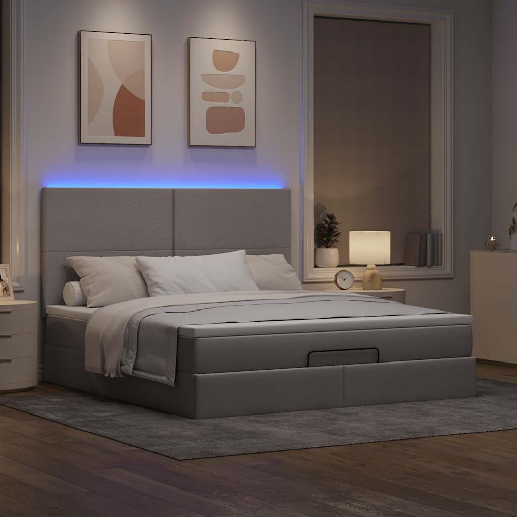 Cadre de lit ottoman avec matelas taupe 180x200 cm tissu - XIOS
