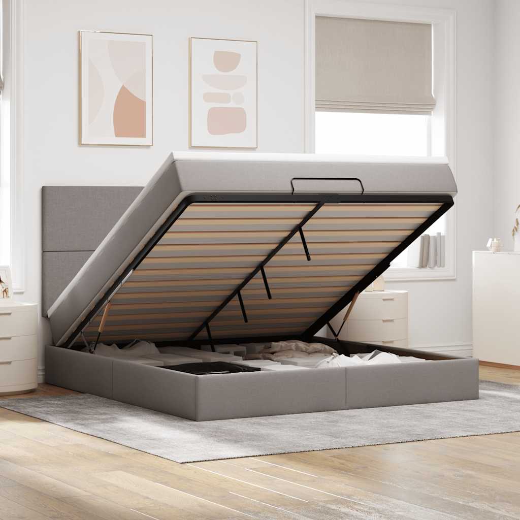 Cadre de lit ottoman avec matelas taupe 180x200 cm tissu - XIOS