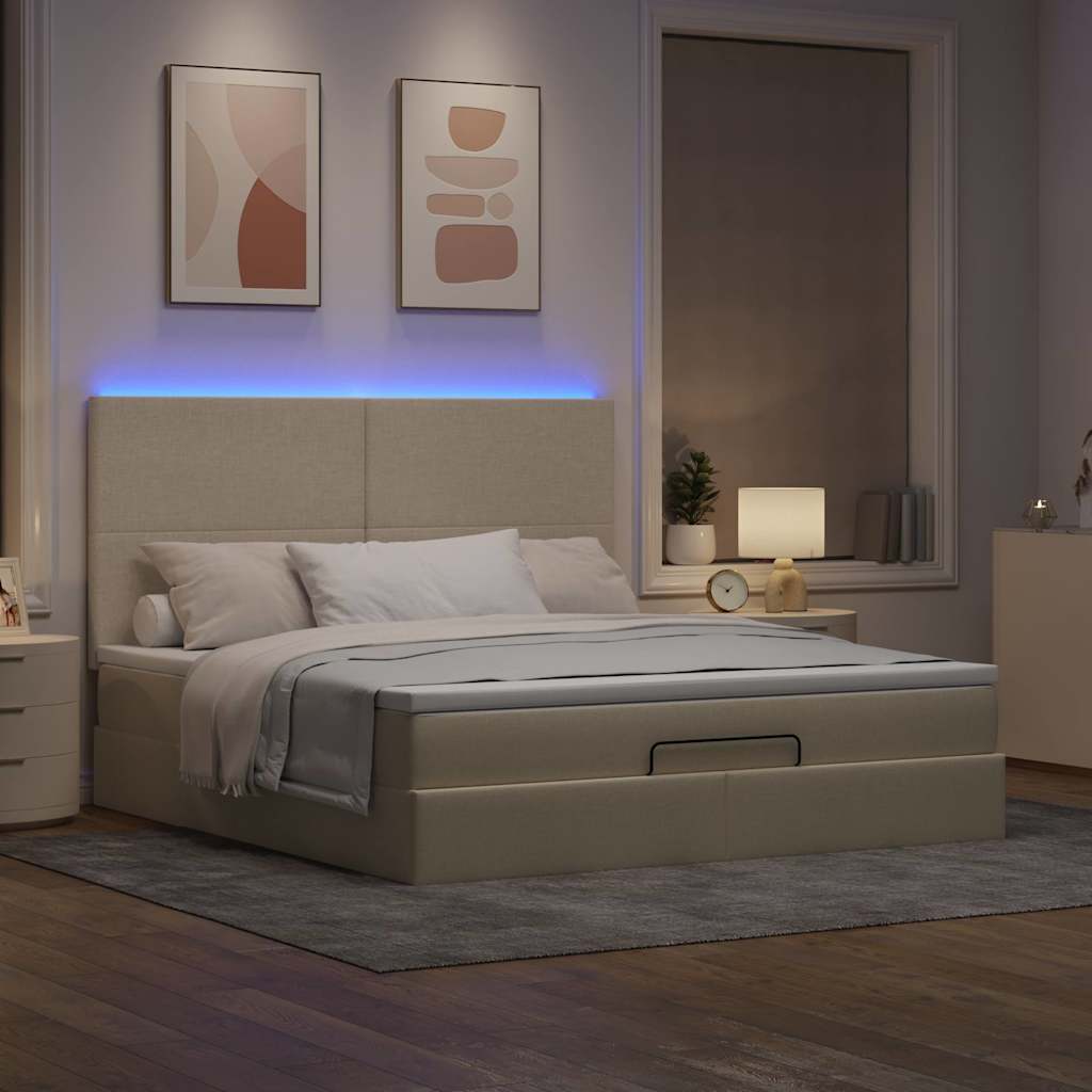 Cadre de lit ottoman avec matelas crème 180x200 cm tissu - XIOS