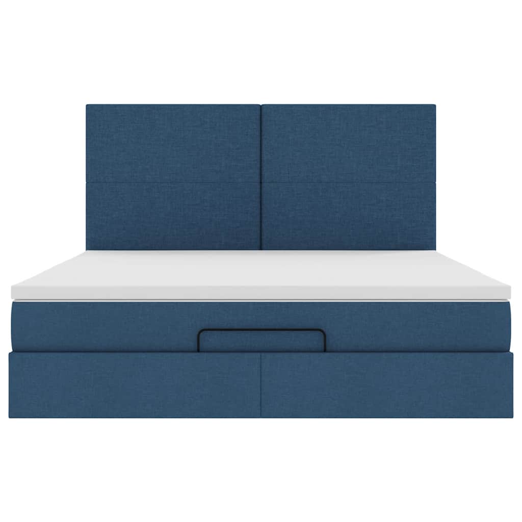 Cadre de lit ottoman avec matelas bleu 180x200 cm tissu - XIOS