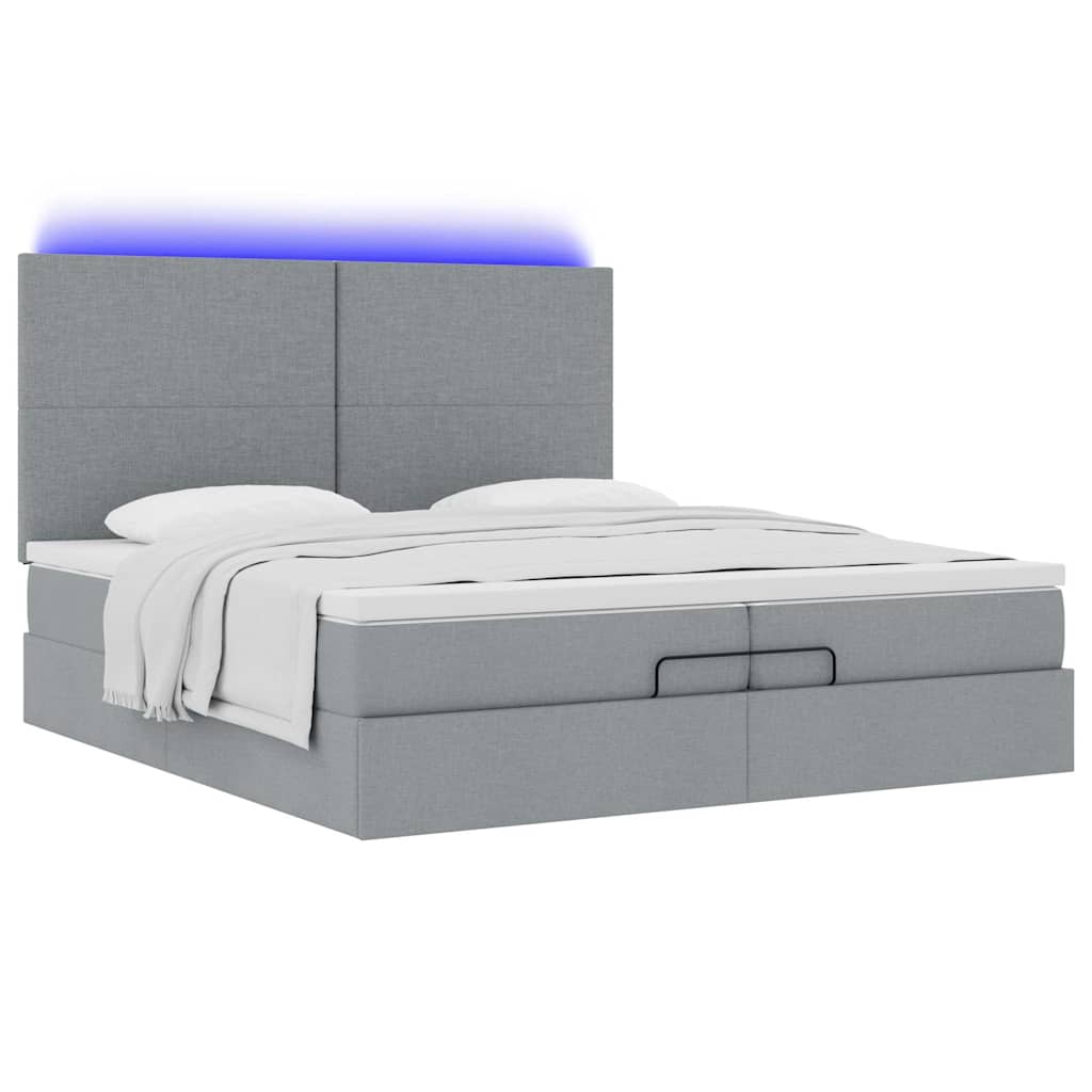 Cadre de lit ottoman et matelas gris clair 200x200cm tissu - XIOS