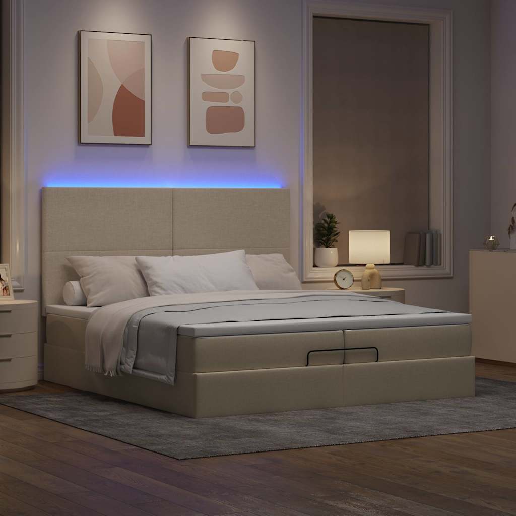 Cadre de lit ottoman avec matelas crème 200x200cm tissu - XIOS