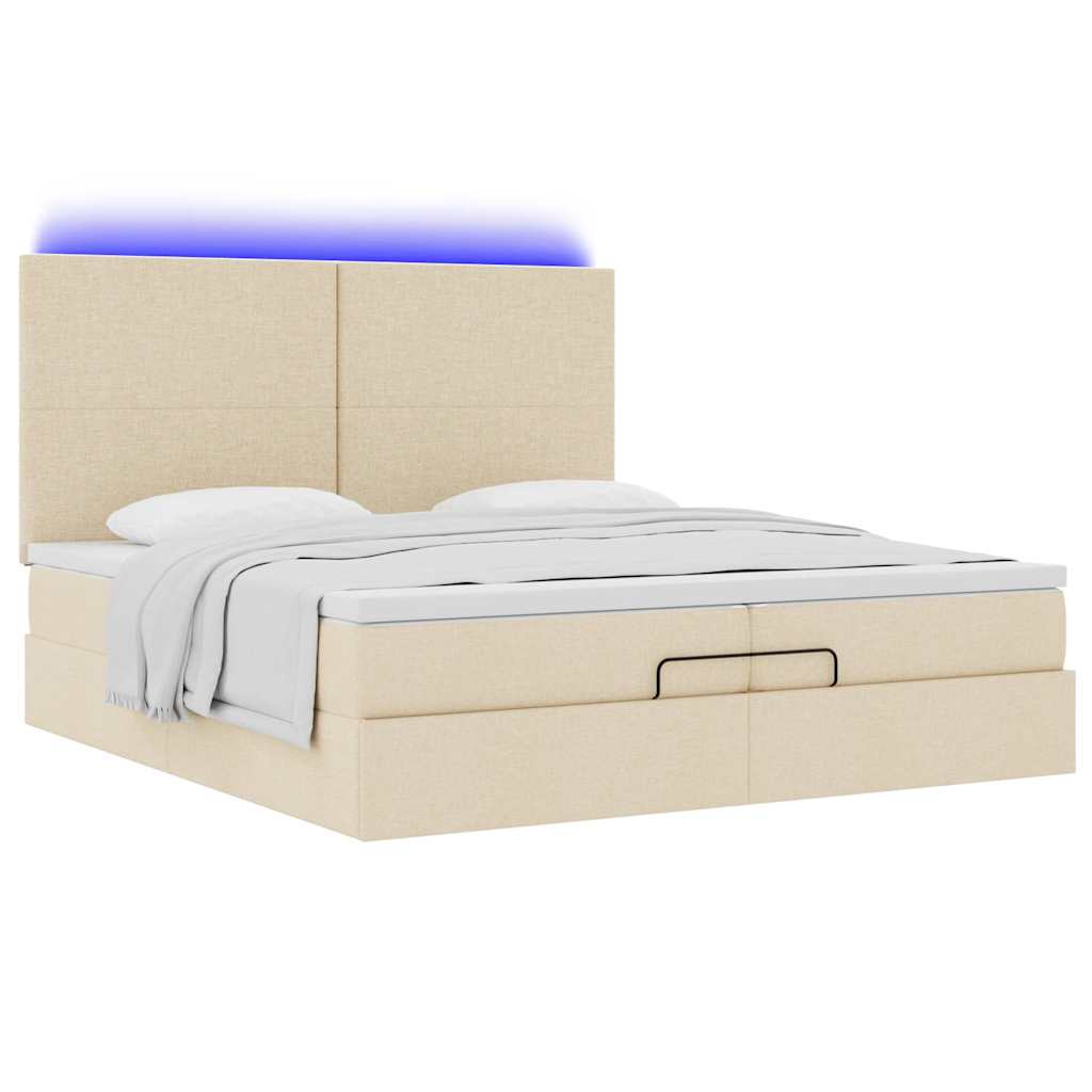 Cadre de lit ottoman avec matelas crème 200x200cm tissu - XIOS