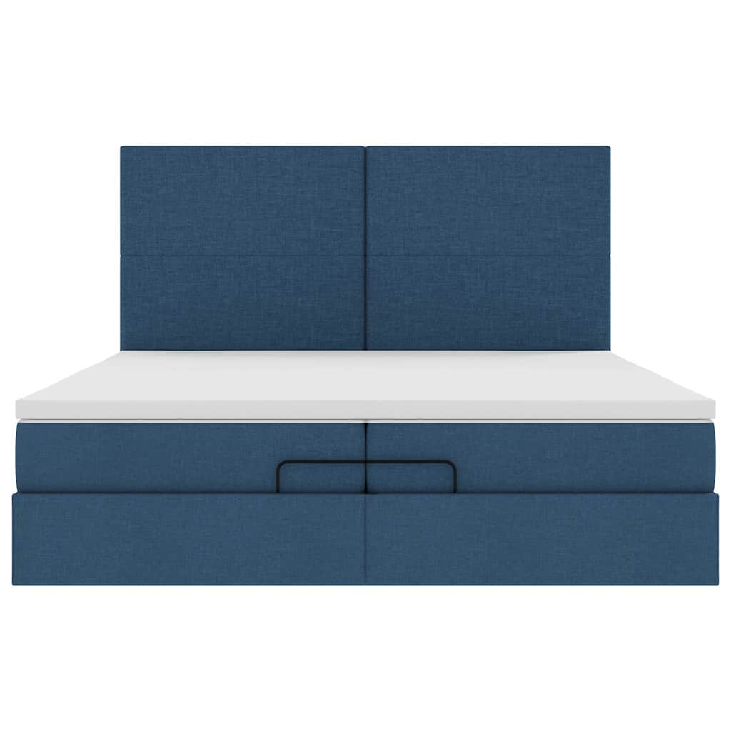 Cadre de lit ottoman avec matelas bleu 200x200cm tissu - XIOS