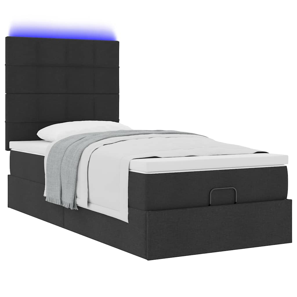 Lit ottoman avec matelas et LED noir 80x200cm tissu - XIOS