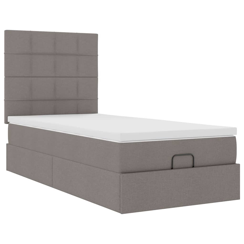 Cadre de lit ottoman avec matelas taupe 80x200 cm tissu - XIOS