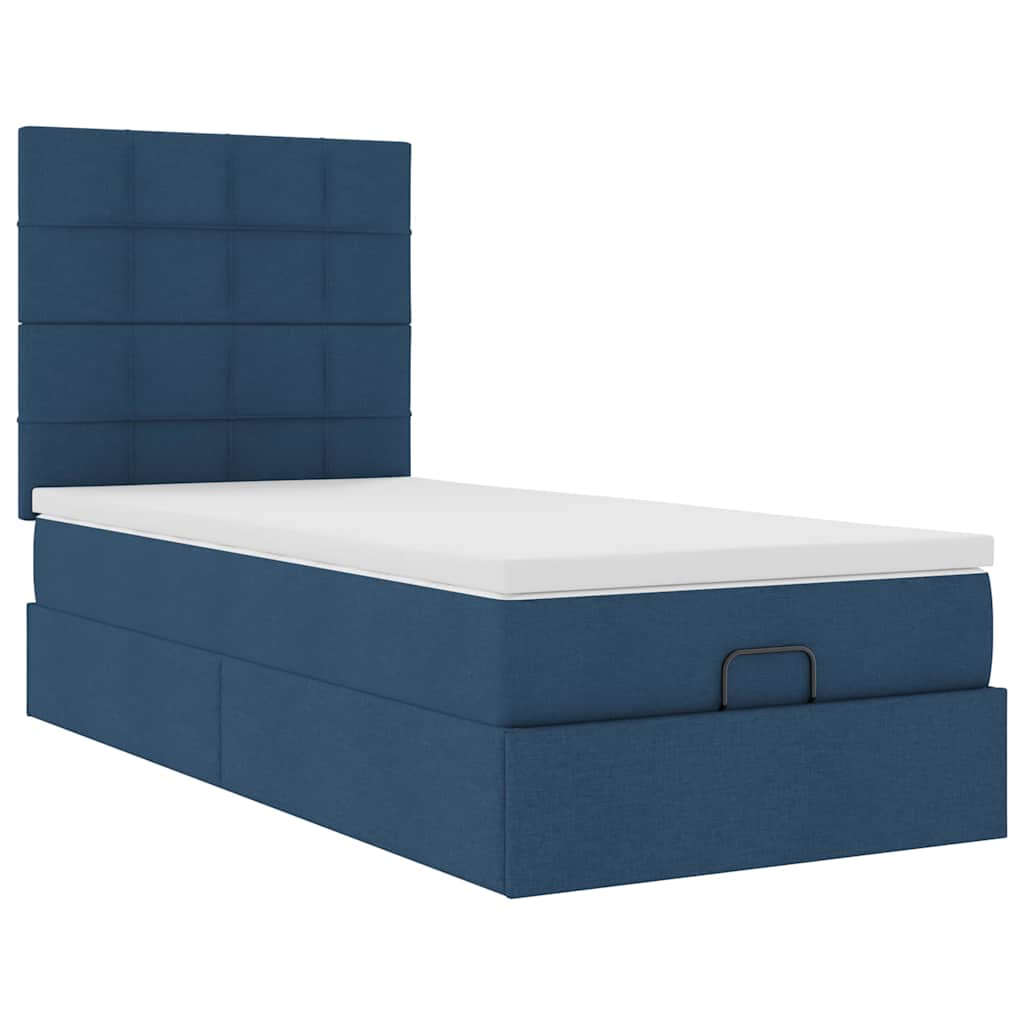 Cadre de lit ottoman avec matelas bleu 80x200 cm tissu - XIOS