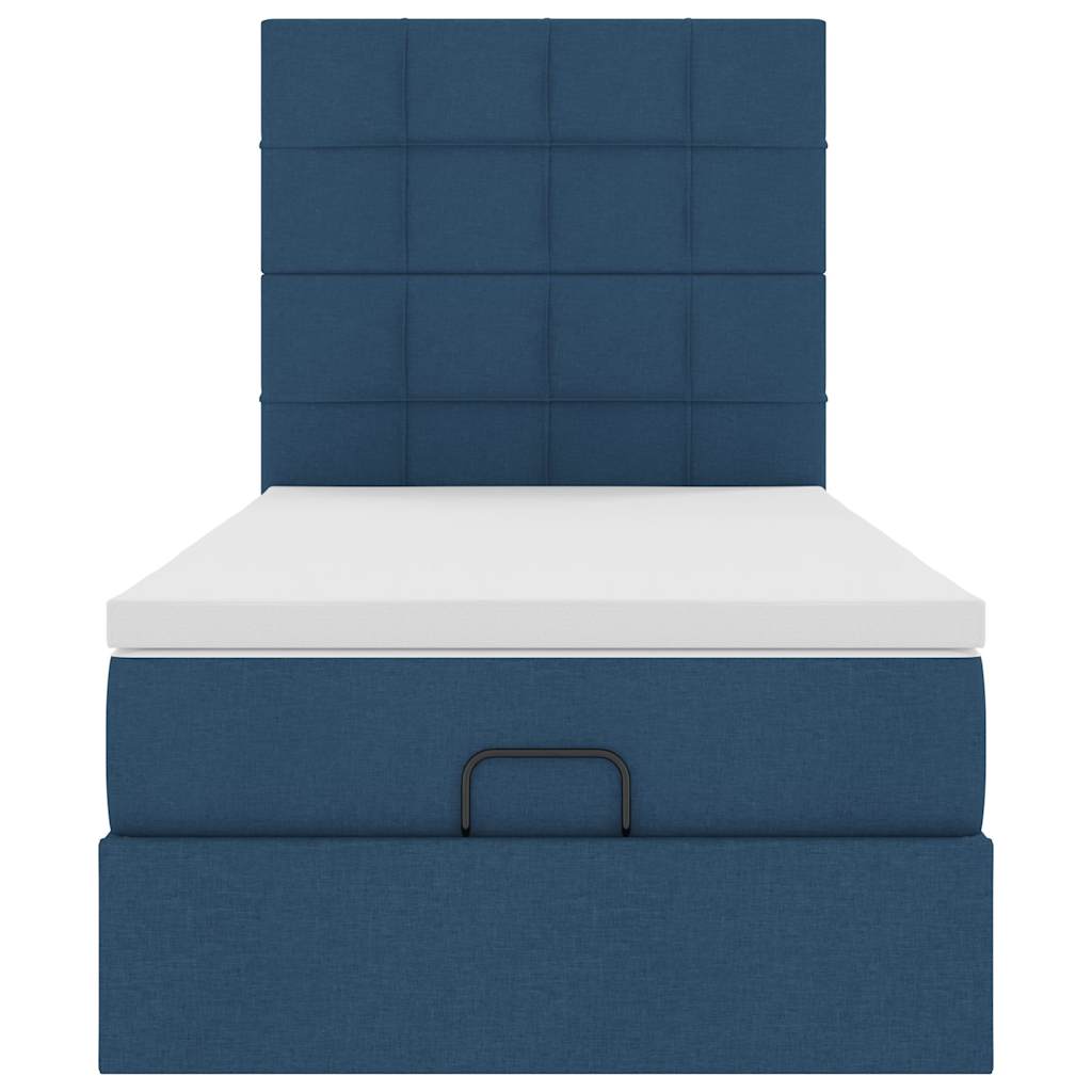 Cadre de lit ottoman avec matelas bleu 80x200 cm tissu - XIOS