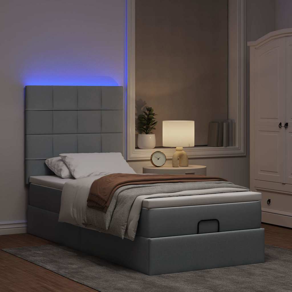 Cadre de lit ottoman et matelas gris clair 90x190 cm tissu - XIOS