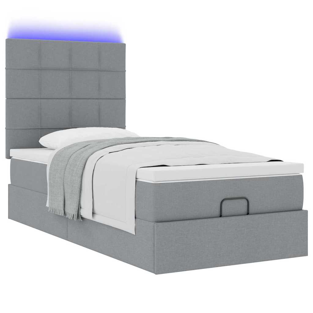 Cadre de lit ottoman et matelas gris clair 90x190 cm tissu - XIOS