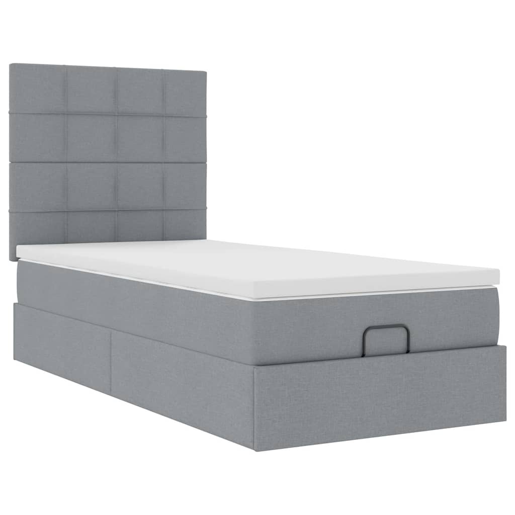 Cadre de lit ottoman et matelas gris clair 90x190 cm tissu - XIOS