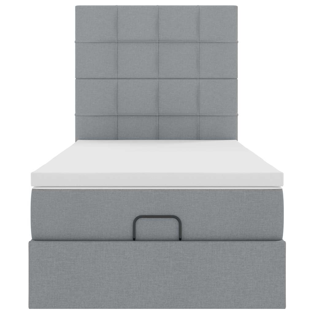 Cadre de lit ottoman et matelas gris clair 90x190 cm tissu - XIOS