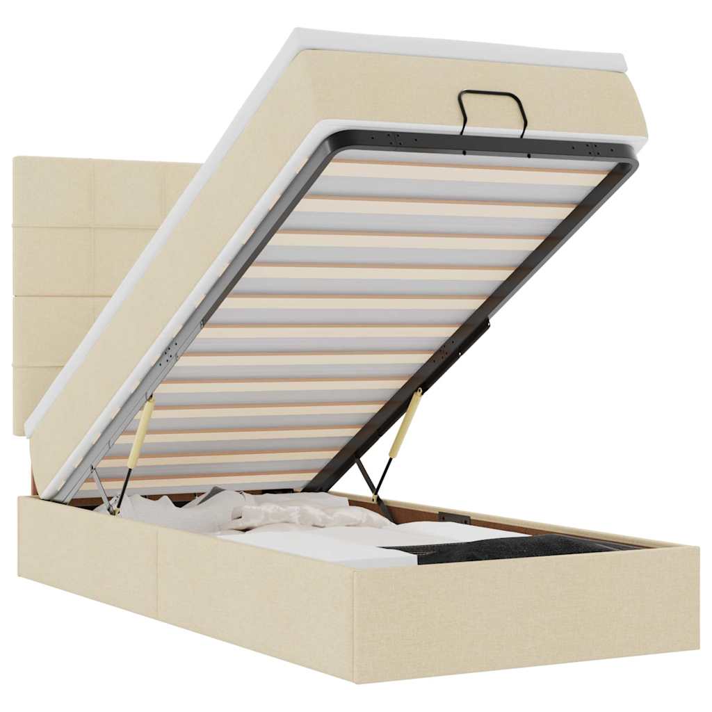 Cadre de lit ottoman avec matelas crème 90x190 cm tissu - XIOS