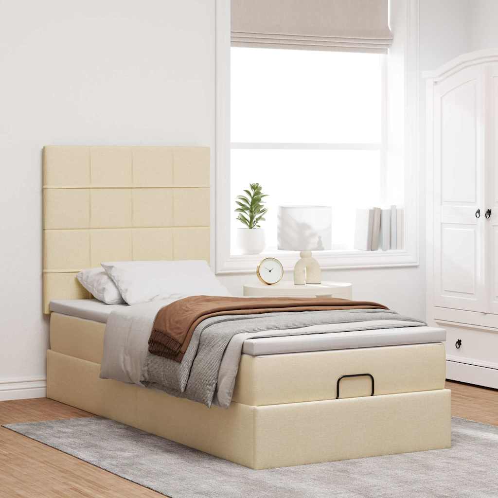 Cadre de lit ottoman avec matelas crème 90x190 cm tissu - XIOS