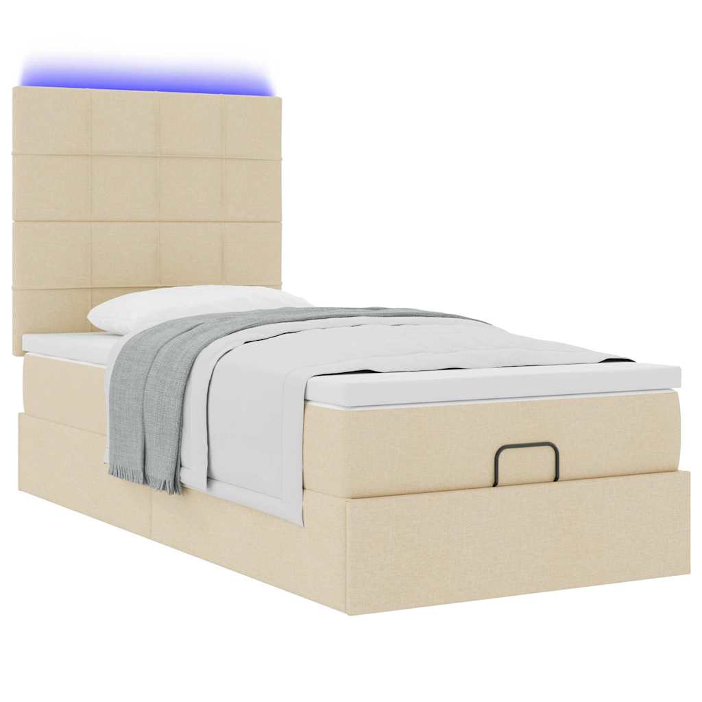 Cadre de lit ottoman avec matelas crème 90x190 cm tissu - XIOS