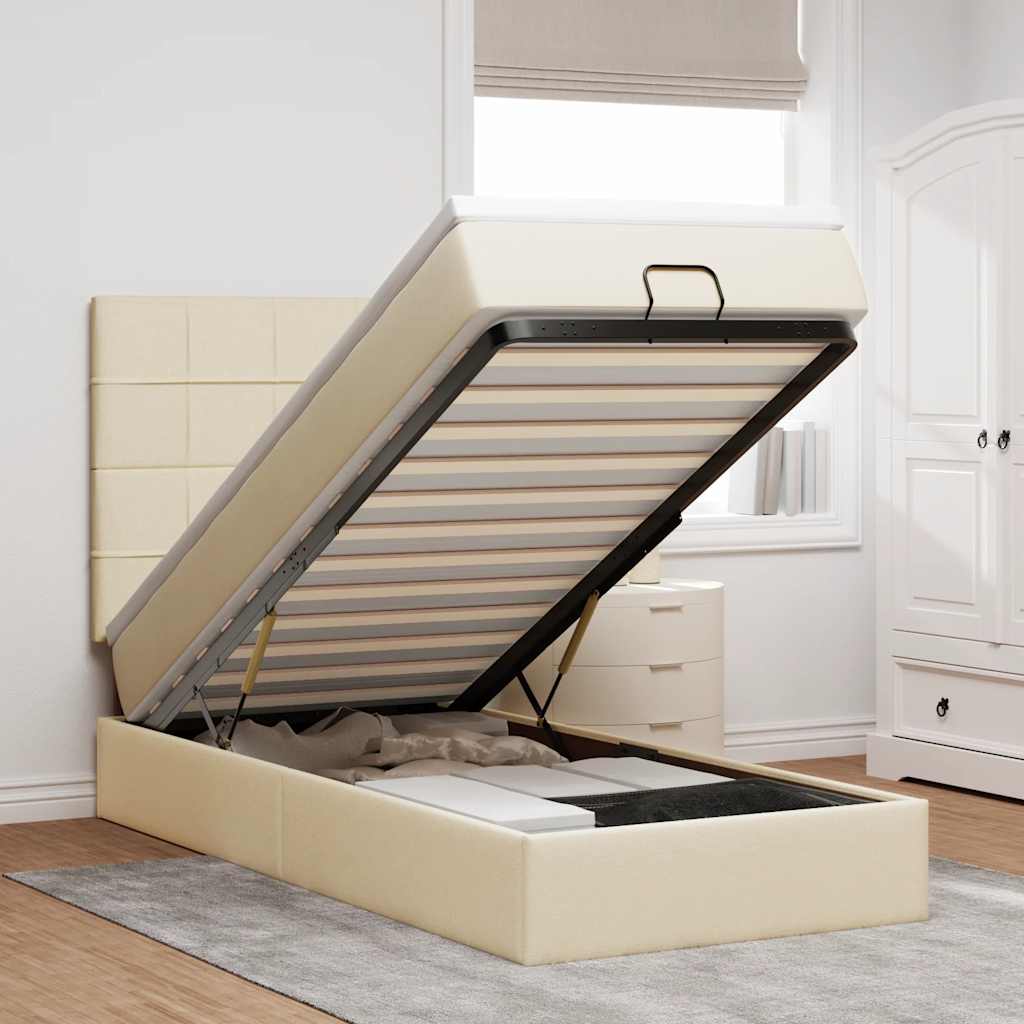 Cadre de lit ottoman avec matelas crème 90x190 cm tissu - XIOS